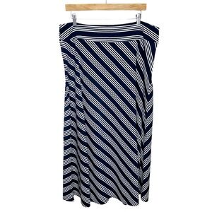 Talbots NWT Navy Blue & White Stripe Cotton Modal Blend Midi Skirt Size XLP